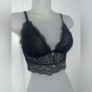 Black Limba Black Lace Unpadded No Ring Frilly Fit Bralette Lingerie Sz Large